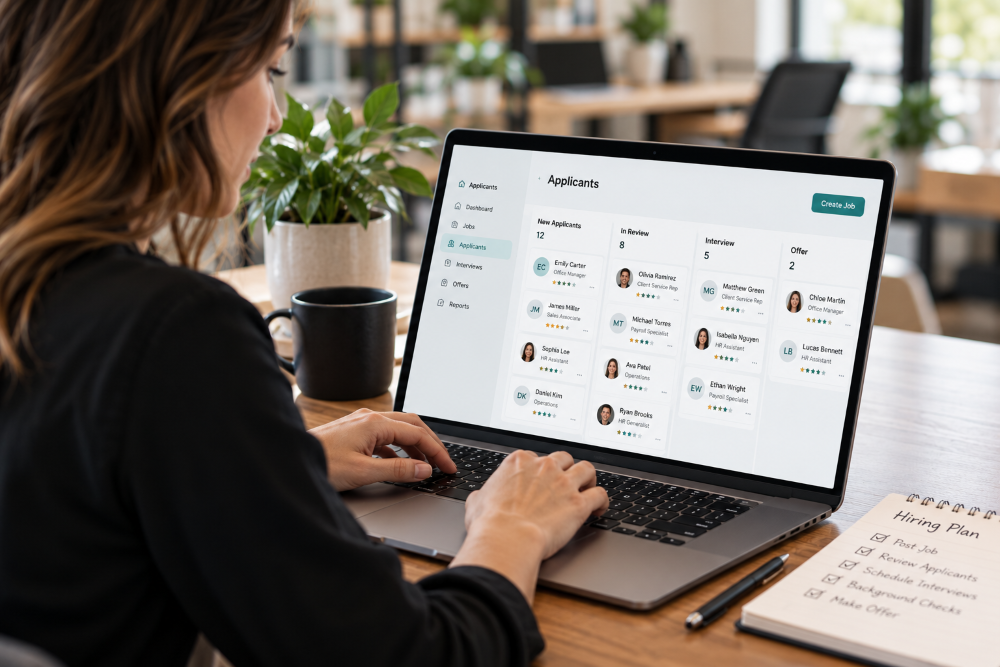 Hiring manager reviewing job applicants in an applicant tracking system