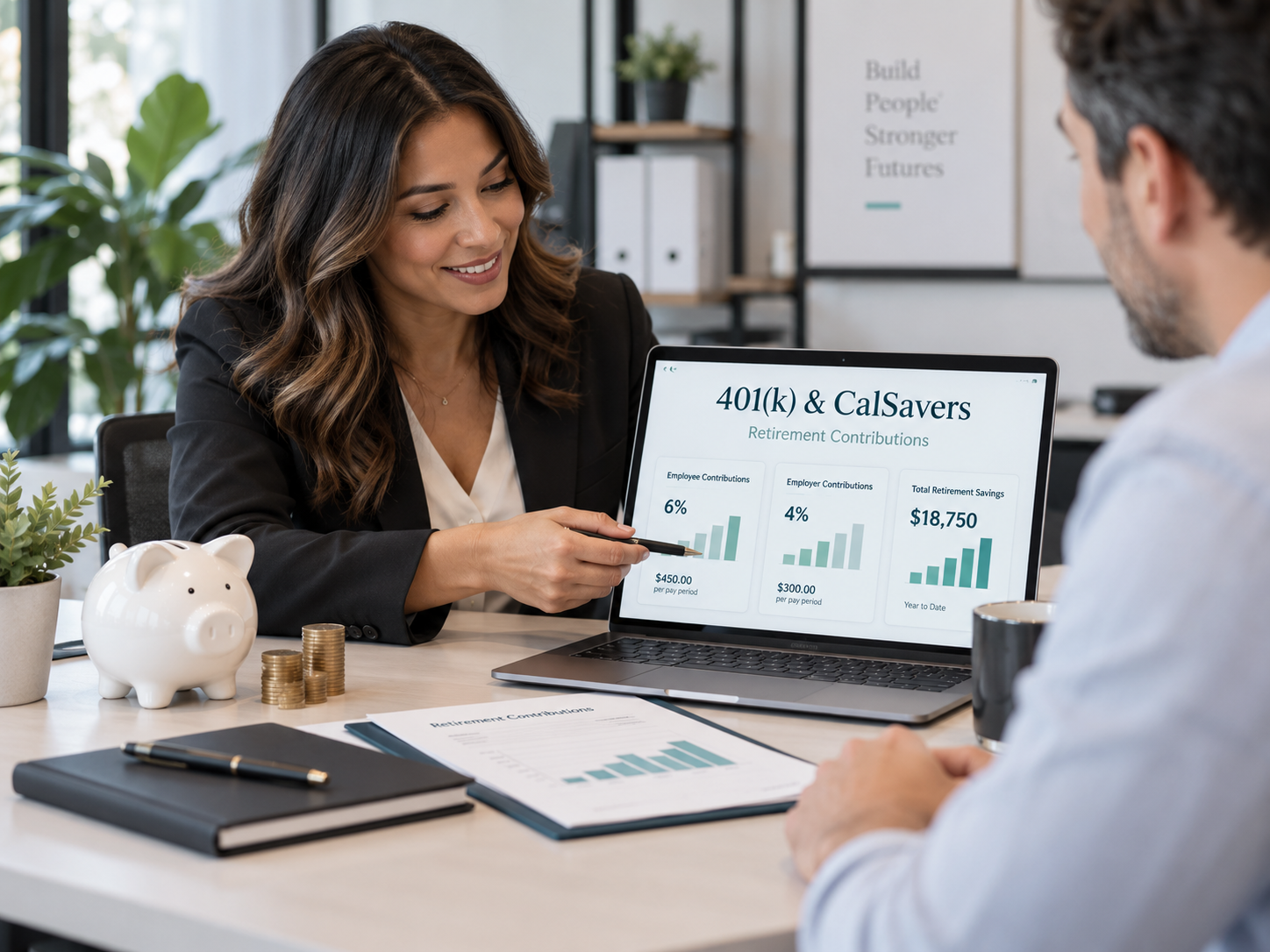 Employer reviewing 401(k) and CalSavers retirement contribution information